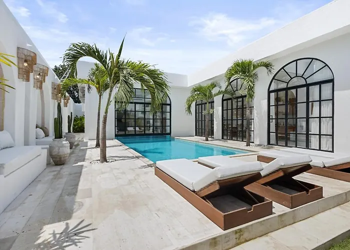 Chic All-white With Pool And Fire Pit Villa