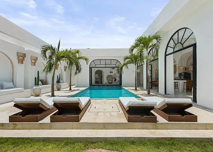 Chic All-white With Pool And Fire Pit
