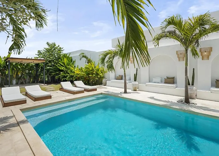 Chic All-white With Pool And Fire Pit